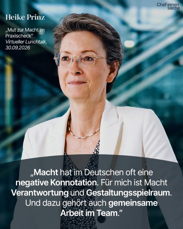 Heike Prinz, Personalvorständin Bayer, beim virtuellen Lunchtalk "Mut zur Macht"